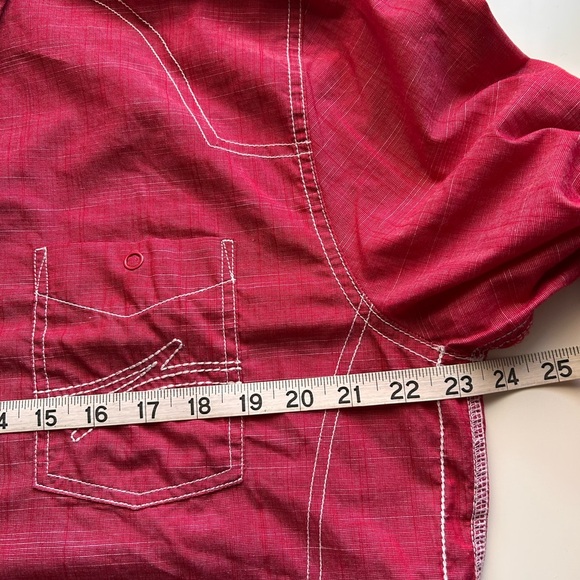 Drill Clothing Mens Red Roll Tab Sleeve Slim Fitting Button Up Shirt Size XL - Picture 9 of 9